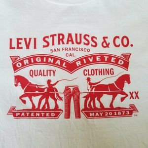 Levi Strauss & Co white tee. It has a pair of jean